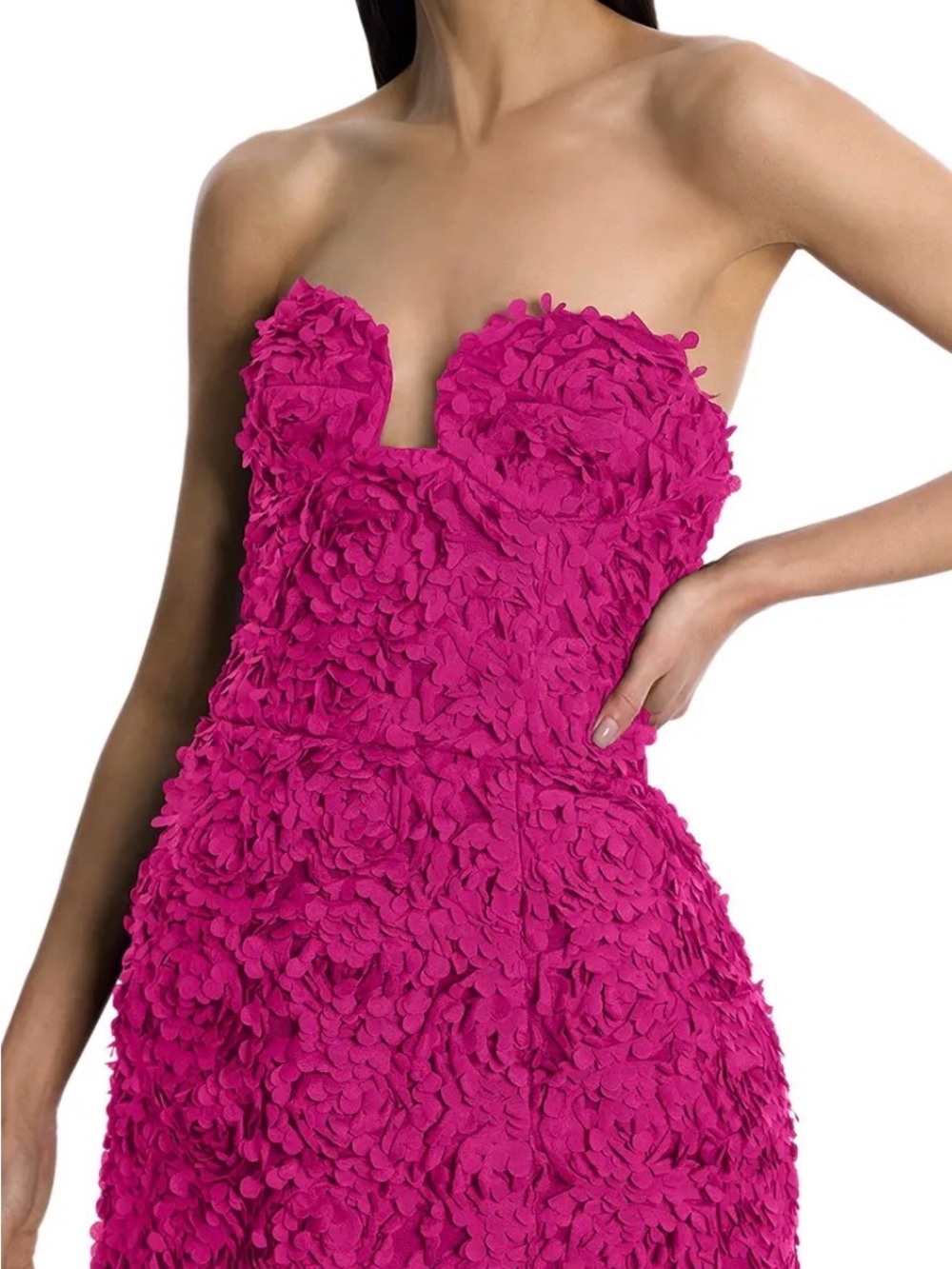 BCBGMaxAzria Strapless 3D Floral Hot pink Mini Dress - Picture 3 of 4